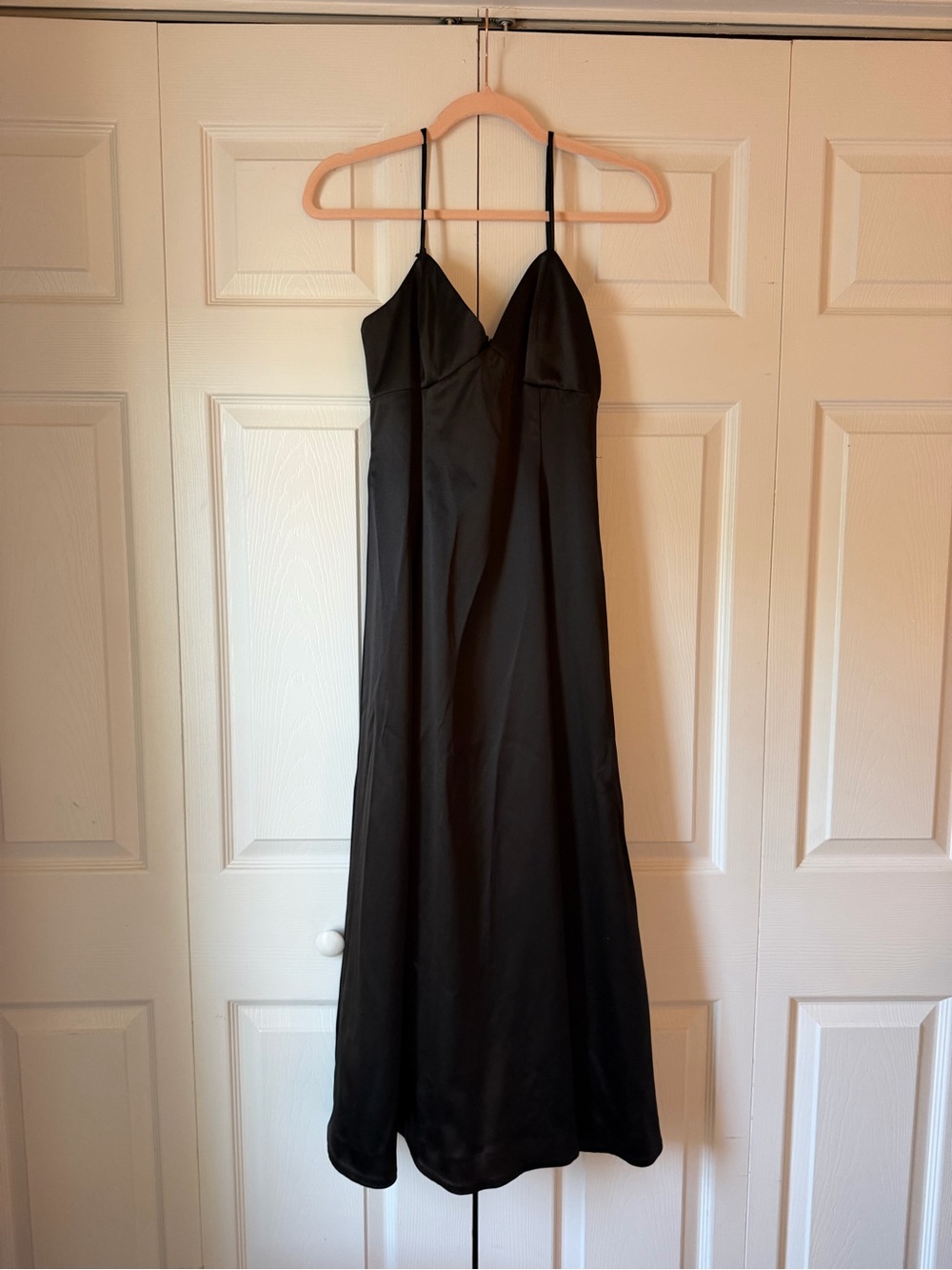 Wayf Black Maxi Slip Dress with Spaghetti Straps